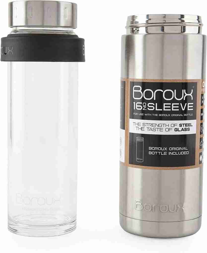 Boroux SLEEVE-Insulated Thermos Water Bottle borosilicate glass water bottle made in usa