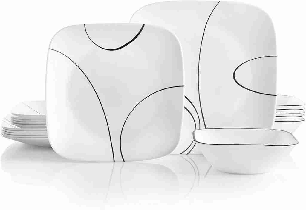 Corelle 18-Piece Service for 6 Dinnerware Set What is Corelle dinnerware made out of? 
